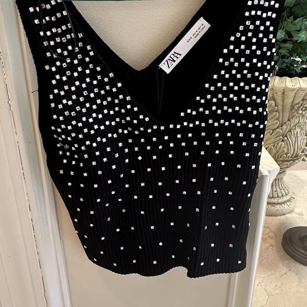Zara Black and Silver Studded Crop Top